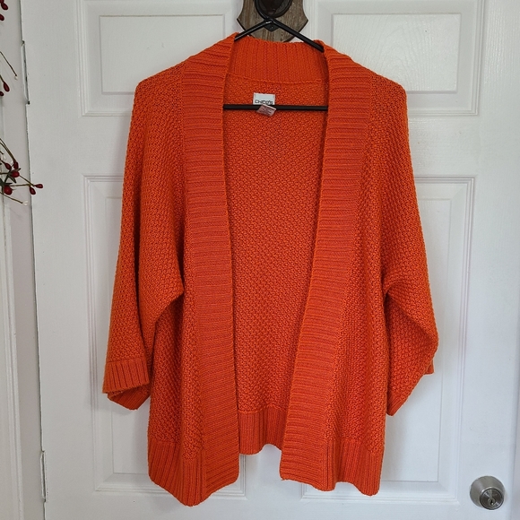 (1346) Chico's Woman's Long Sleeve Open Front Sweater, Size: 2 Color: Orange - Picture 2 of 16